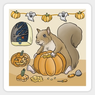 Pumpkin carving squirrel Sticker